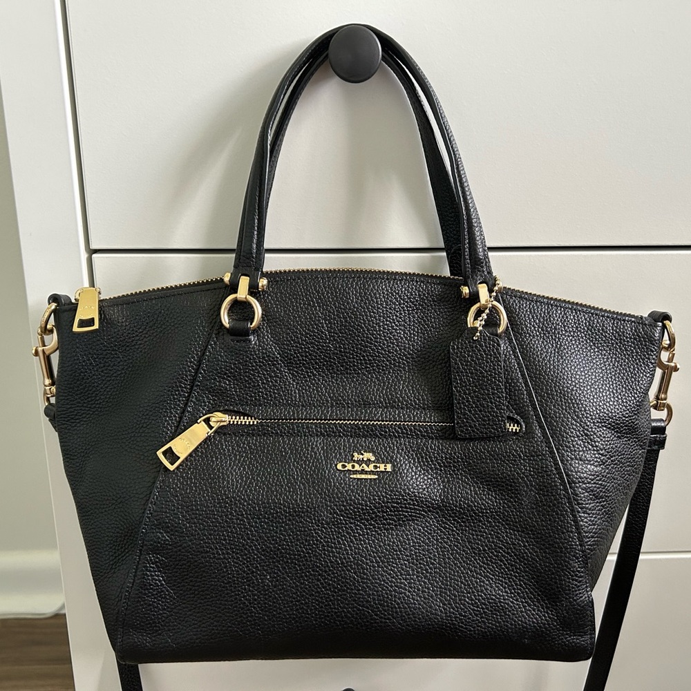 Coach Black Pebbled Leather Prairie Satchel Crossbody Handbag